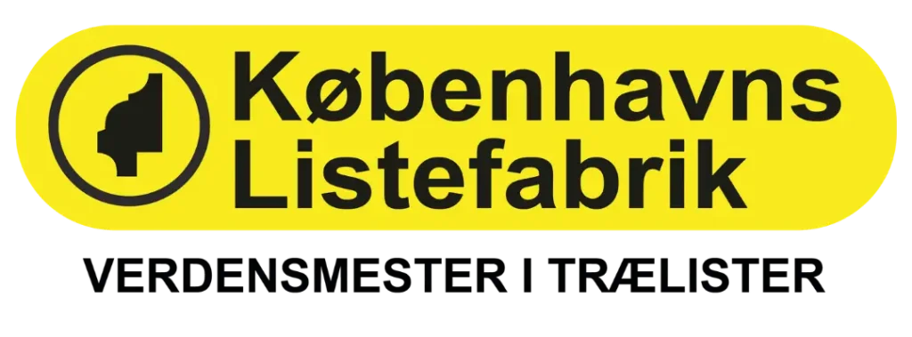 Københavns Listefabrik logo, gul baggrund med sort tekst og ikon.