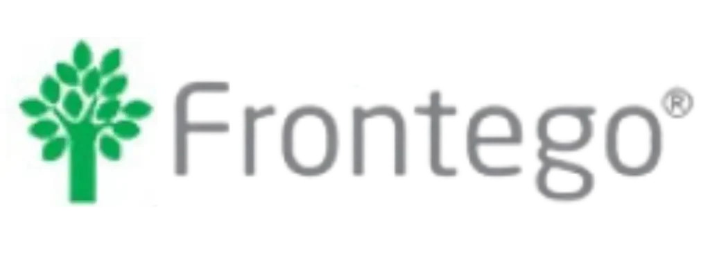 Billedet viser Frontego-logoet med en grøn træsymbol, der symboliserer bæredygtigt byggeri.