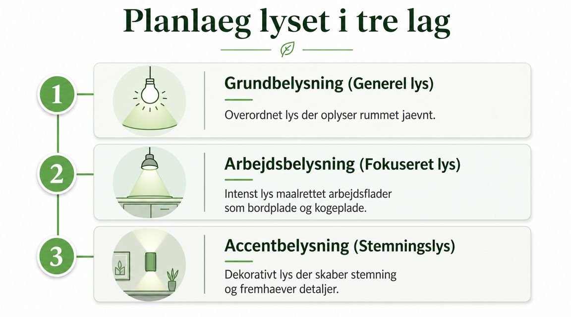 Billedet viser grundbelysning med generelt lys til rum.