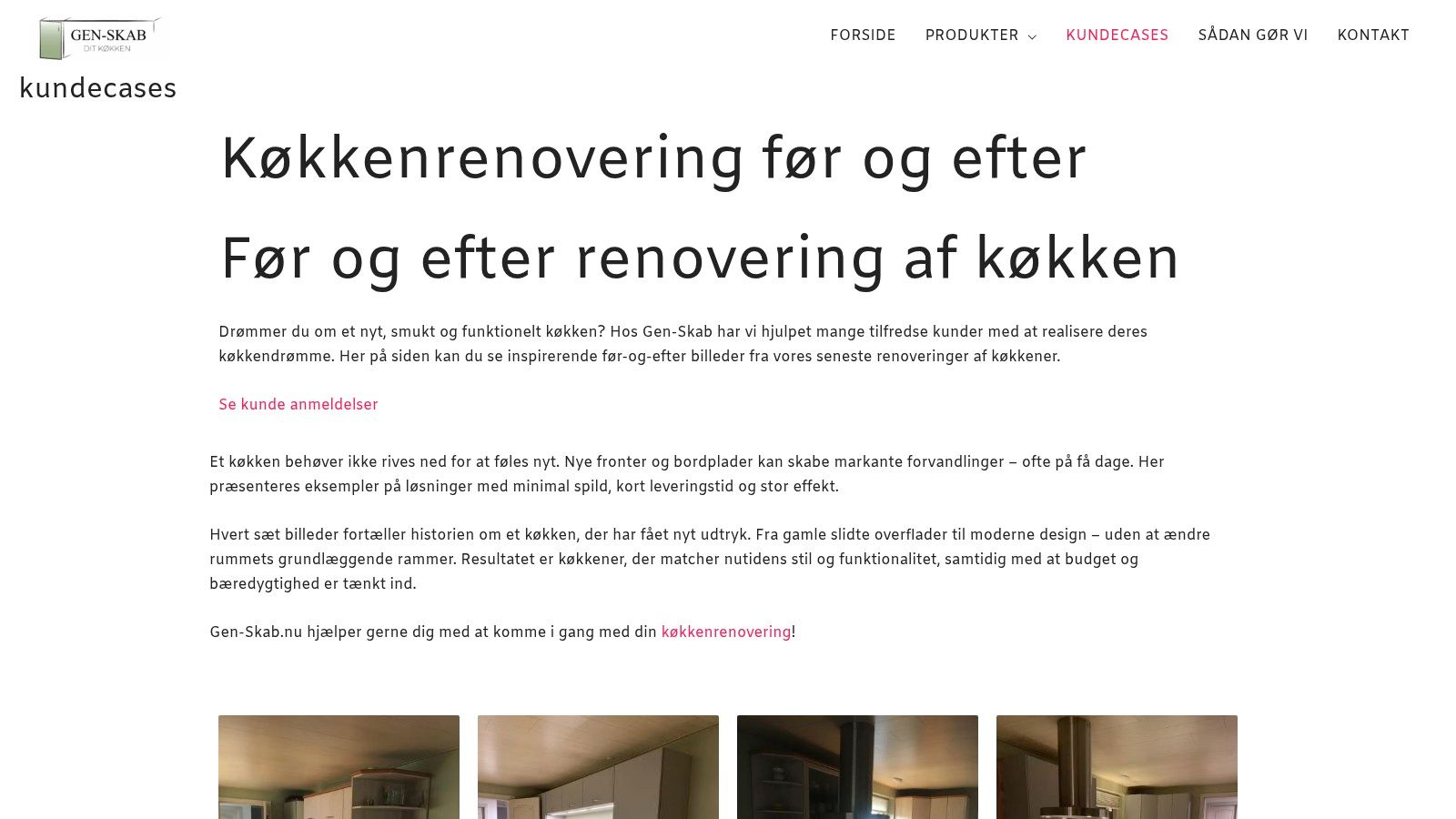 Før og efter billeder af køkkenrenovering fra Mesa Byg ApS.