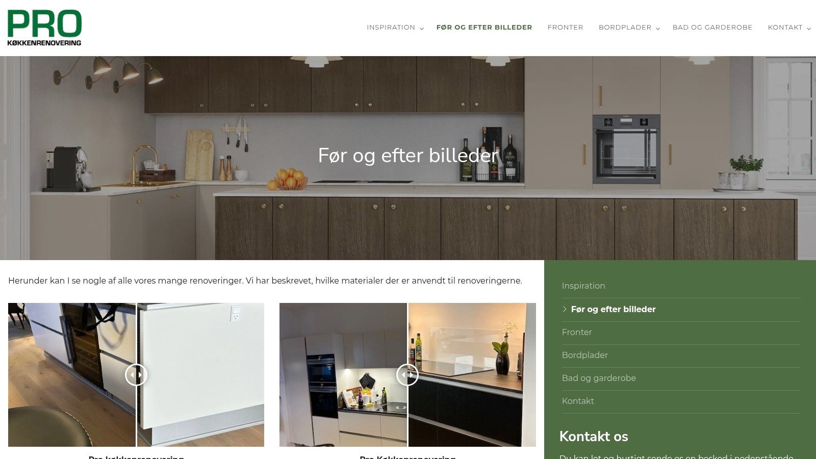 Før og efter billeder af køkkenrenovering fra Mesa Byg ApS.