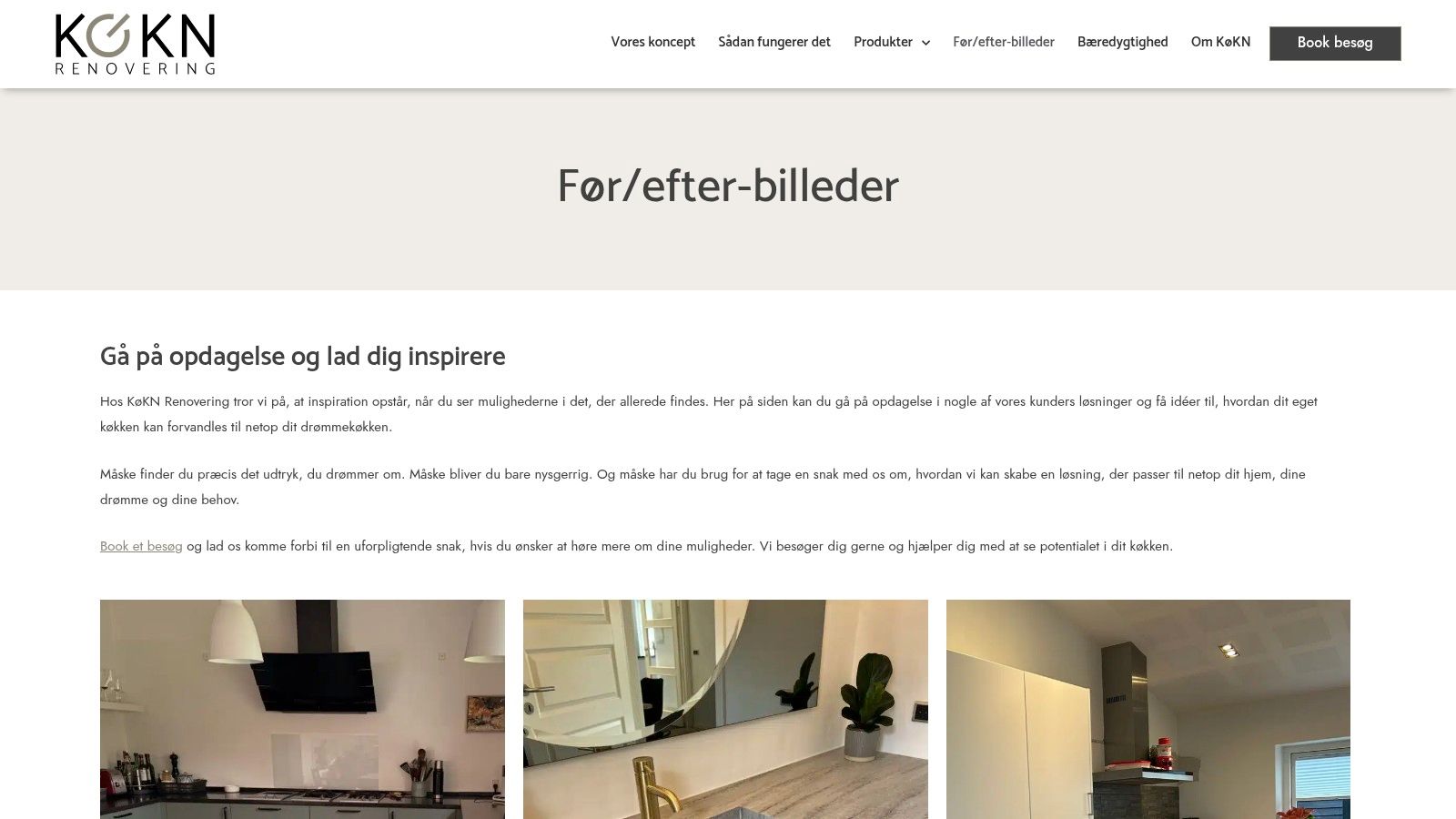 Før og efter billeder af køkkenrenovering fra Mesa Byg ApS.
