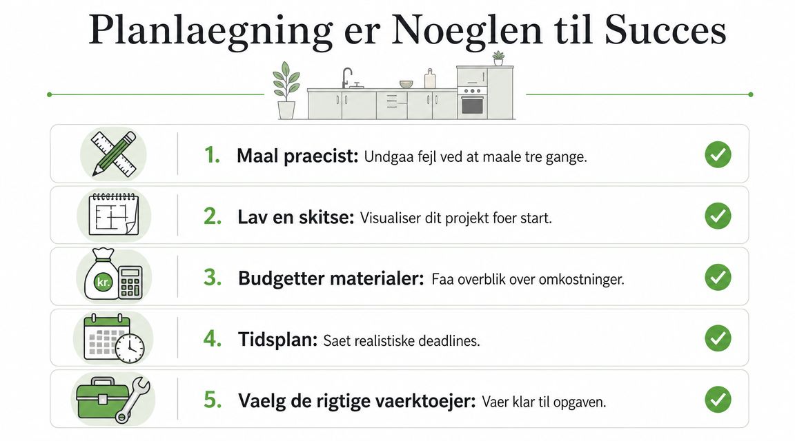 En liste med fem trin til god planlægning før et gør-det-selv projekt i hjemmet.