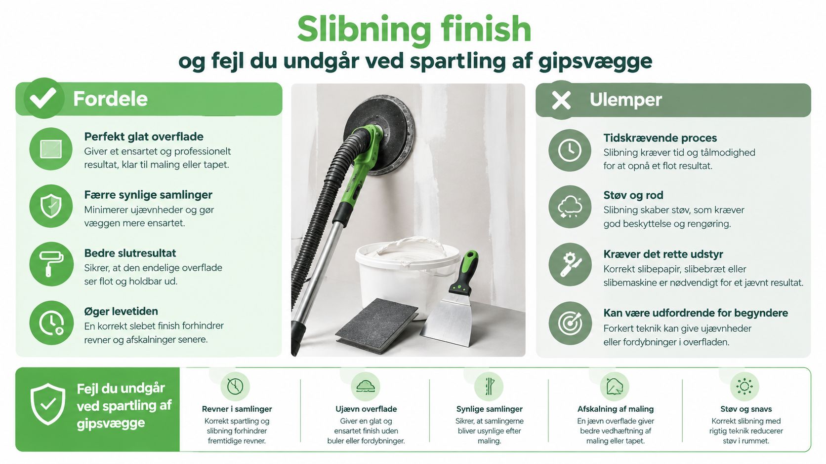 En oversigt over fordele og ulemper ved slibning og spartling af gipsvægge for et professionelt resultat.