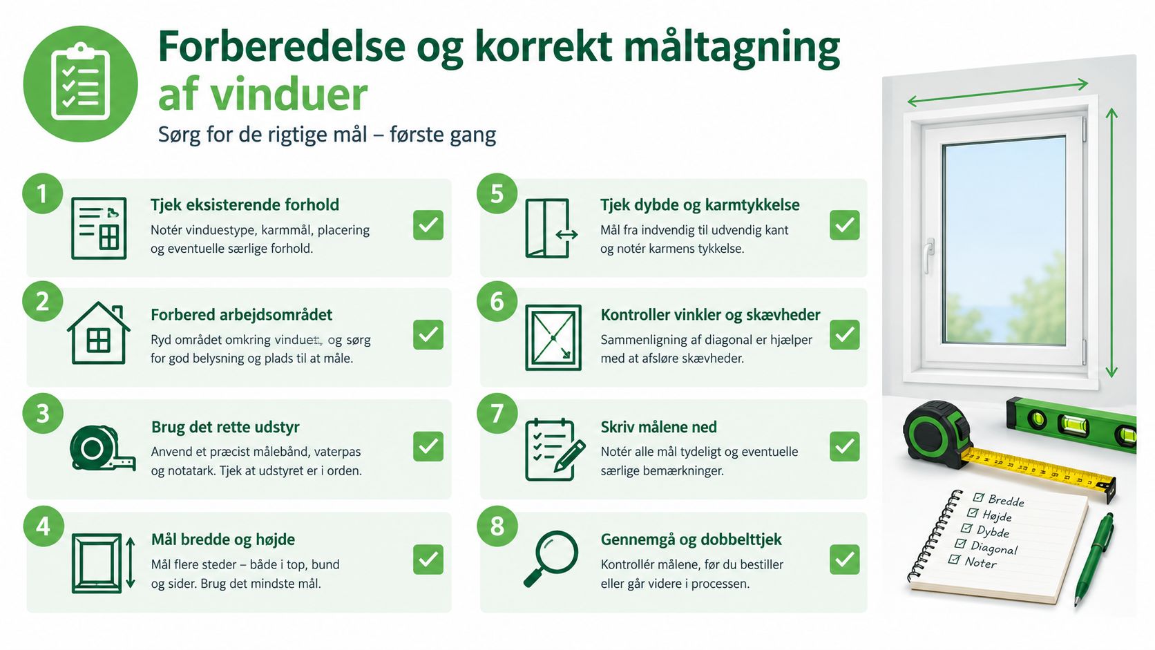 Vinduesskifte med værktøj og måleinstrumenter.