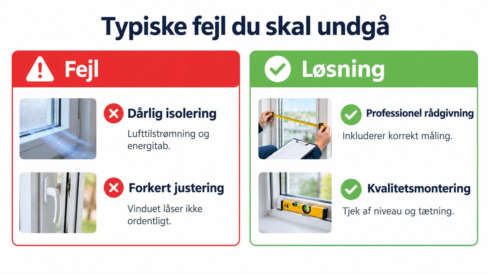 Fejl og korrekt løsning ved udskiftning af vinduer.